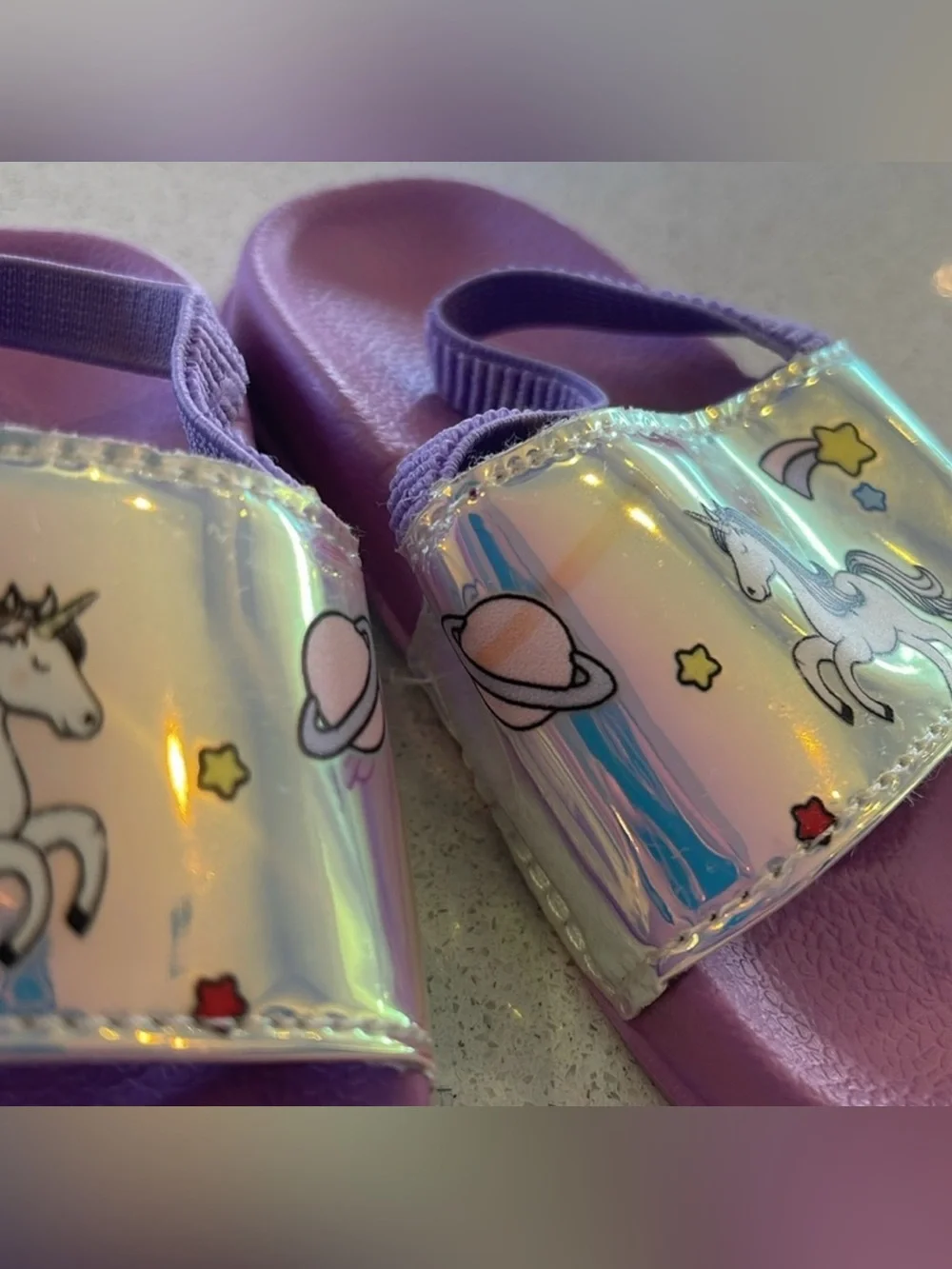Girls' Purple Unicorn Slide Sandals